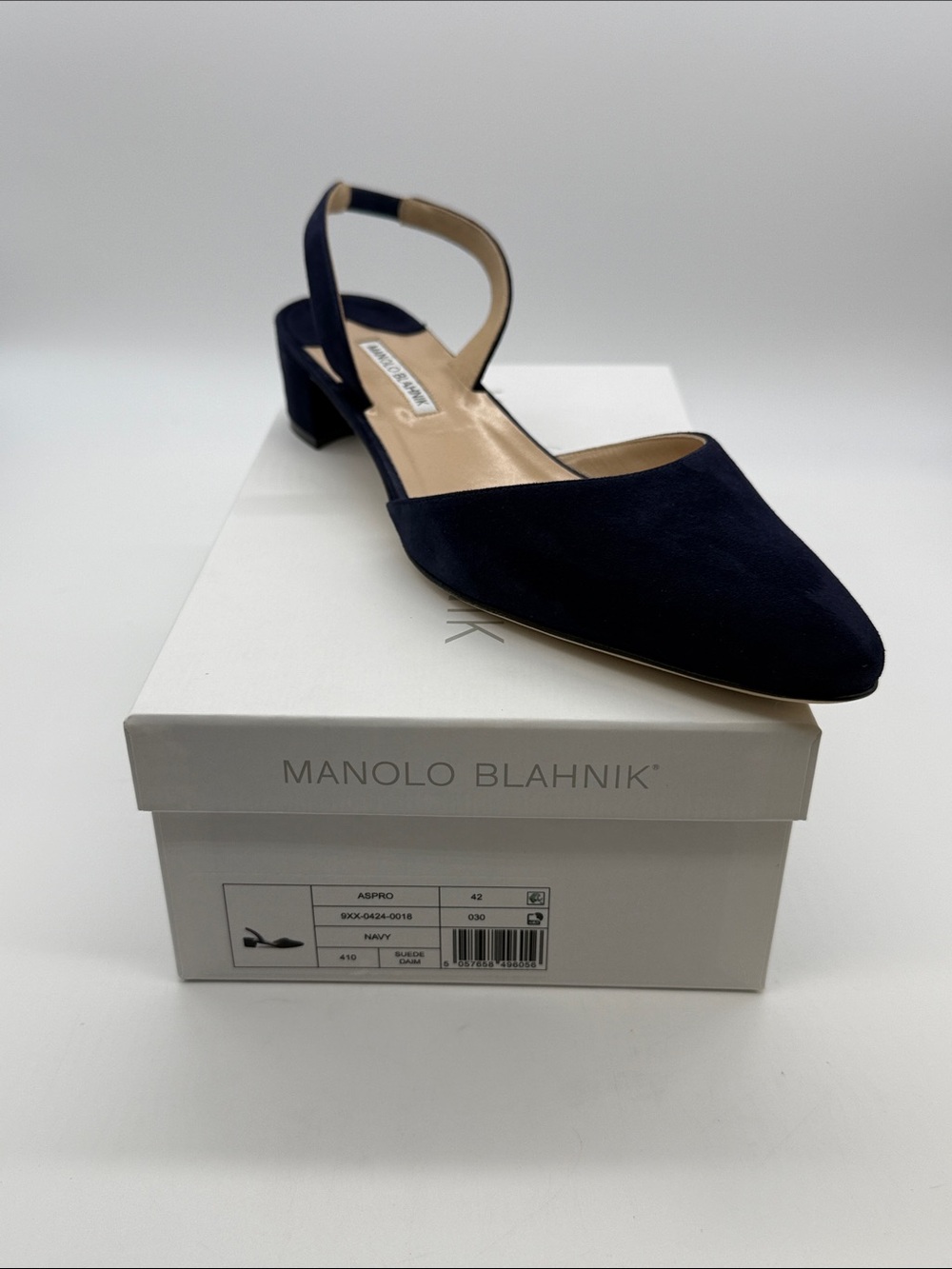 Manolo Blahnik Navy Suede Pointed Slingback